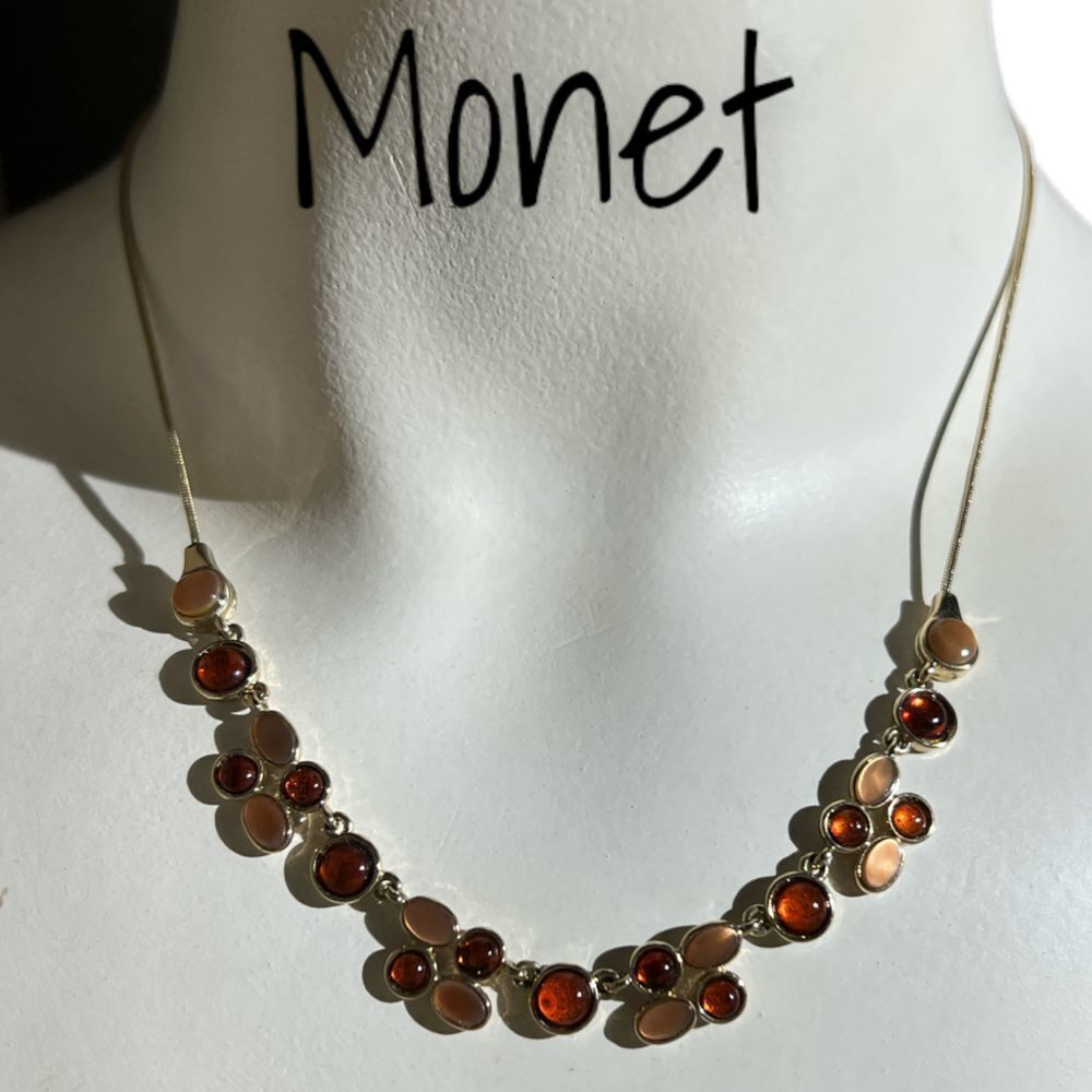 Elegant 16-Inch Monet Necklace in Gold Tone - Stunning Orange and Peach Design